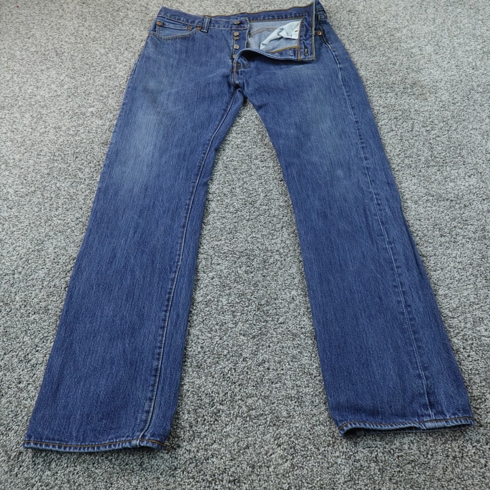 Levis Jeans Mens 34X32 Dark Blue Denim Pants 501 Straight Leg Button Fly Western